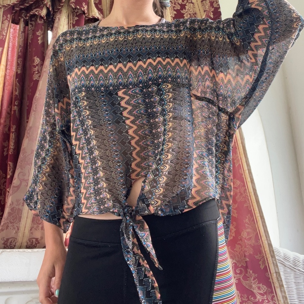 M-L Neon Aztec Pattern Top Tribal Rave Polyester